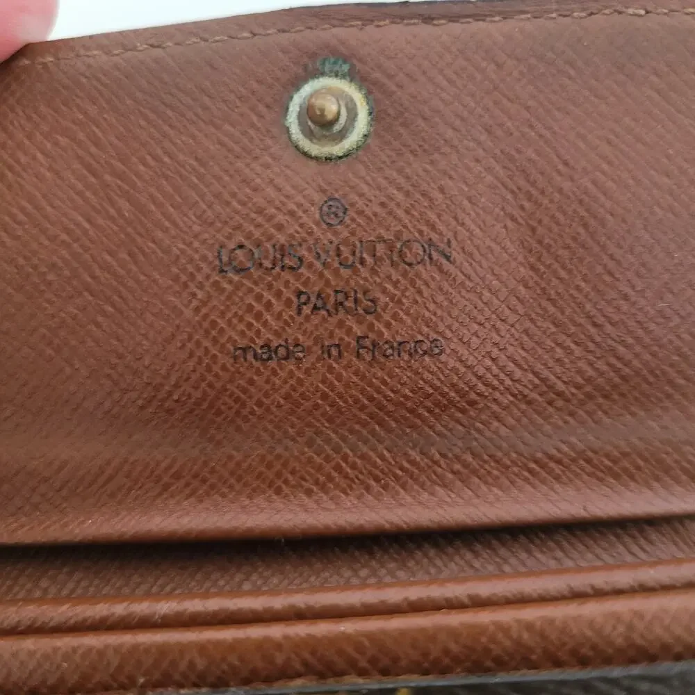 Louis Vuitton LV Micro Brown Folding Monogram Leather Card Wallet Small Authenti
